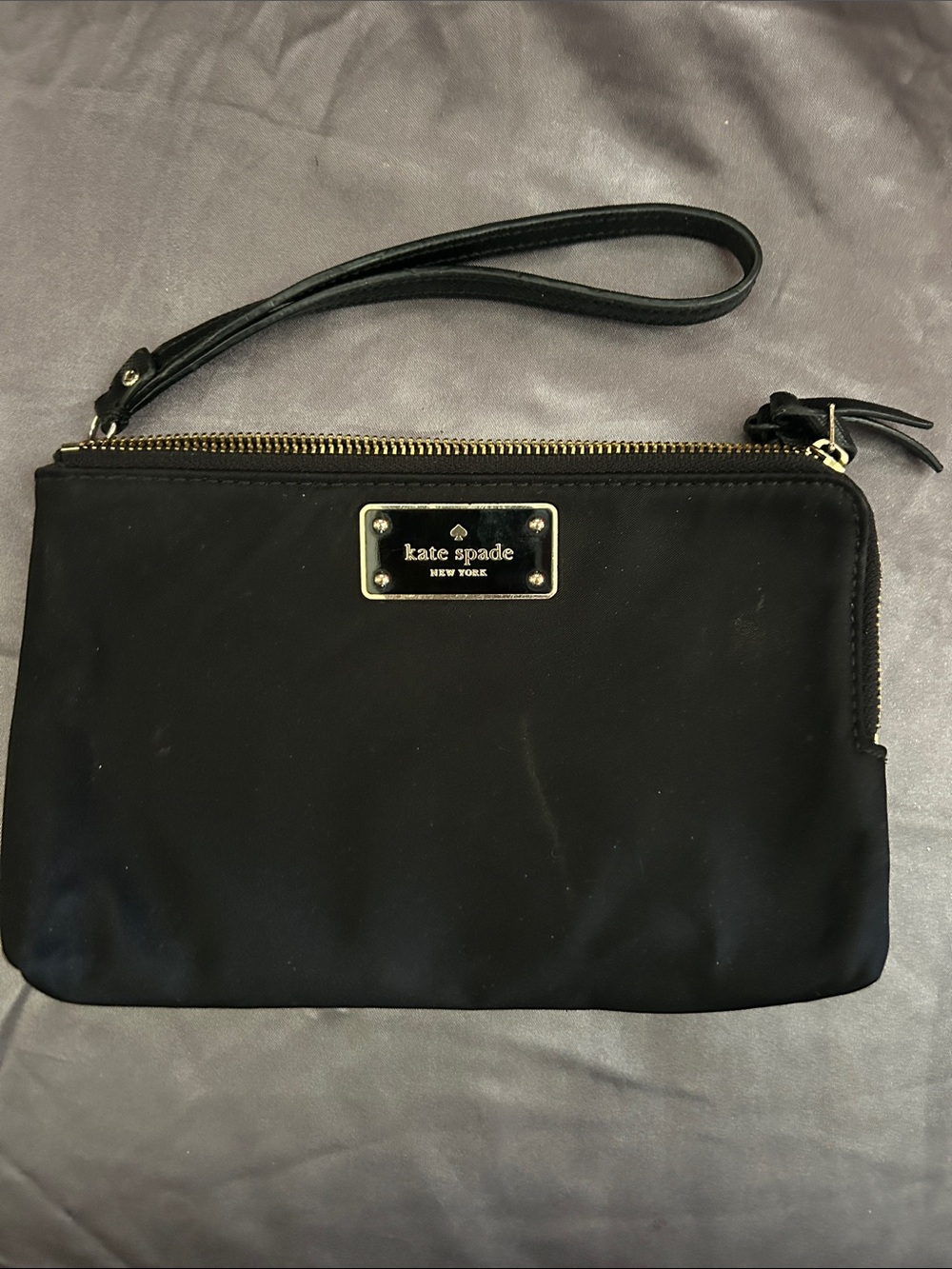 kate spade Black Nylon Wristlet with Gold Hardware